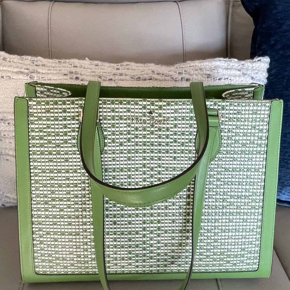 Kate Spade Ellie Green and White Woven Handbag